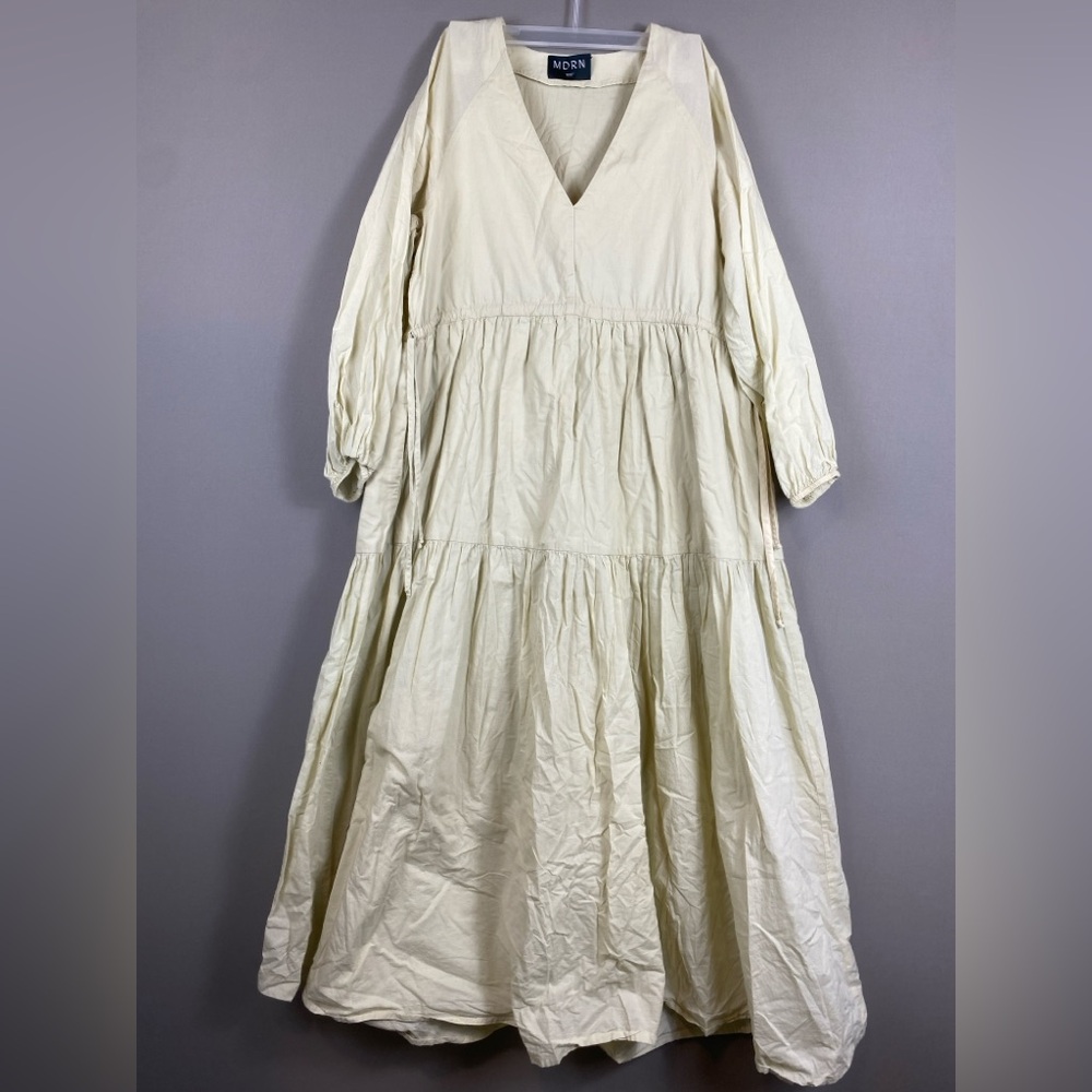 MDRN Cream Tiered Maxi Dress XS/S | Boho Long Sleeve V-Neck
